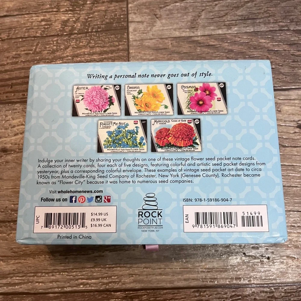 Rock‎ Point Vintage Flower Seed Packet Note Cards 14 Count Open Box Floral Art